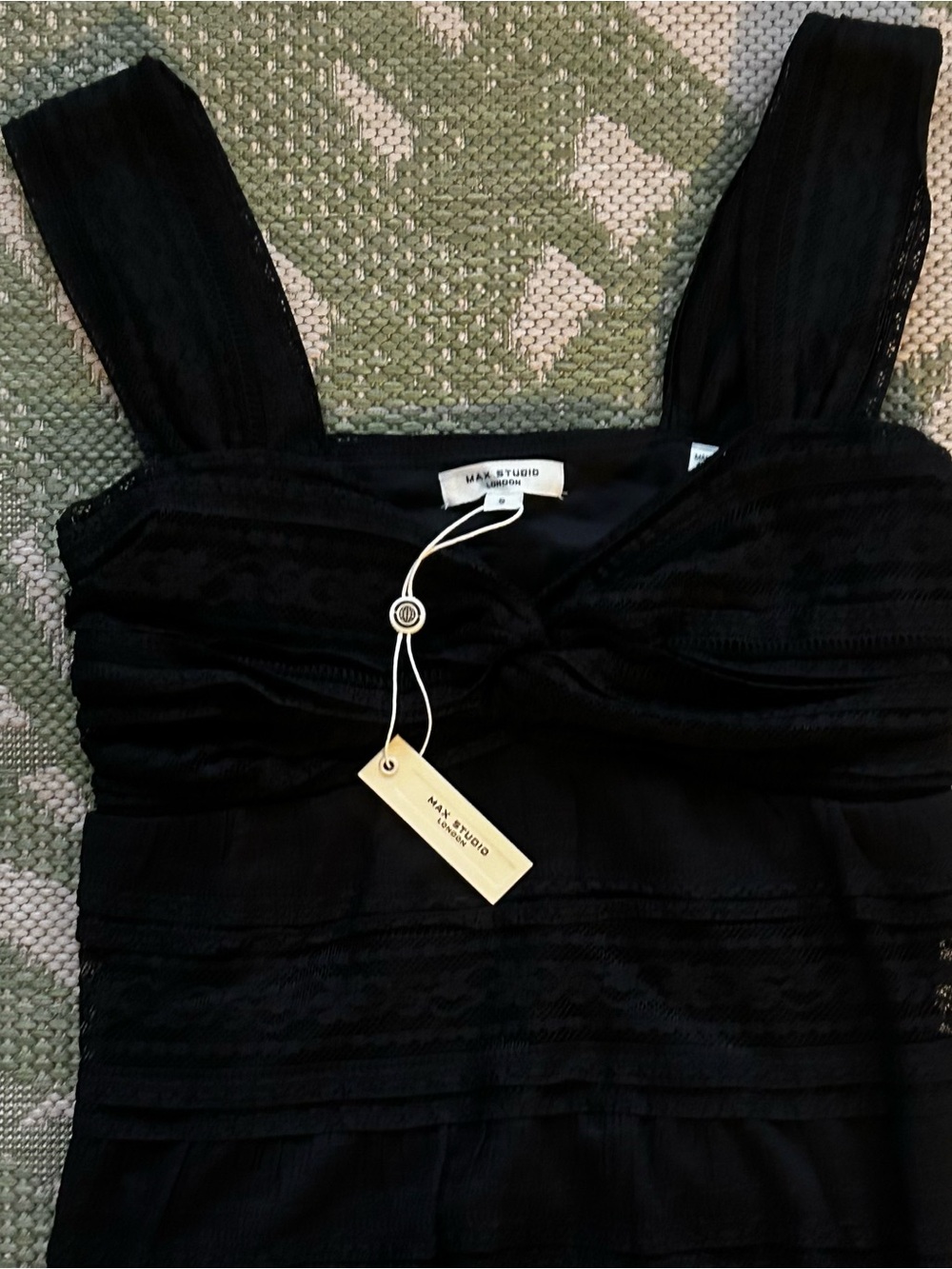 Max Studio Women's Lined Black Lace Sweatheart Neck Tank NWT S